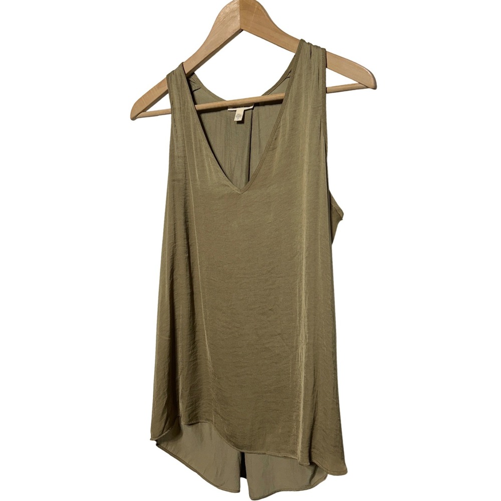 Silence + Noise V Neck Sleeveless Tank Top Olive Green Women's Size Small